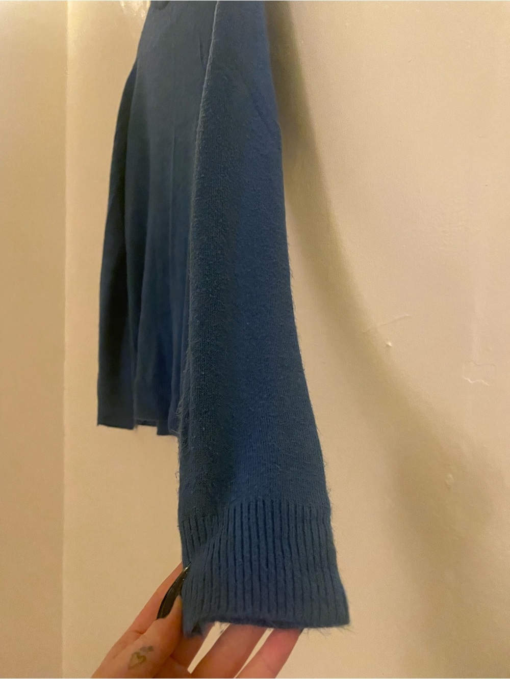 Zara Knit Blue Mock Neck Crew Sweater Soft Cozy Cute Spring Summer Longsleeve - Picture 6 of 12